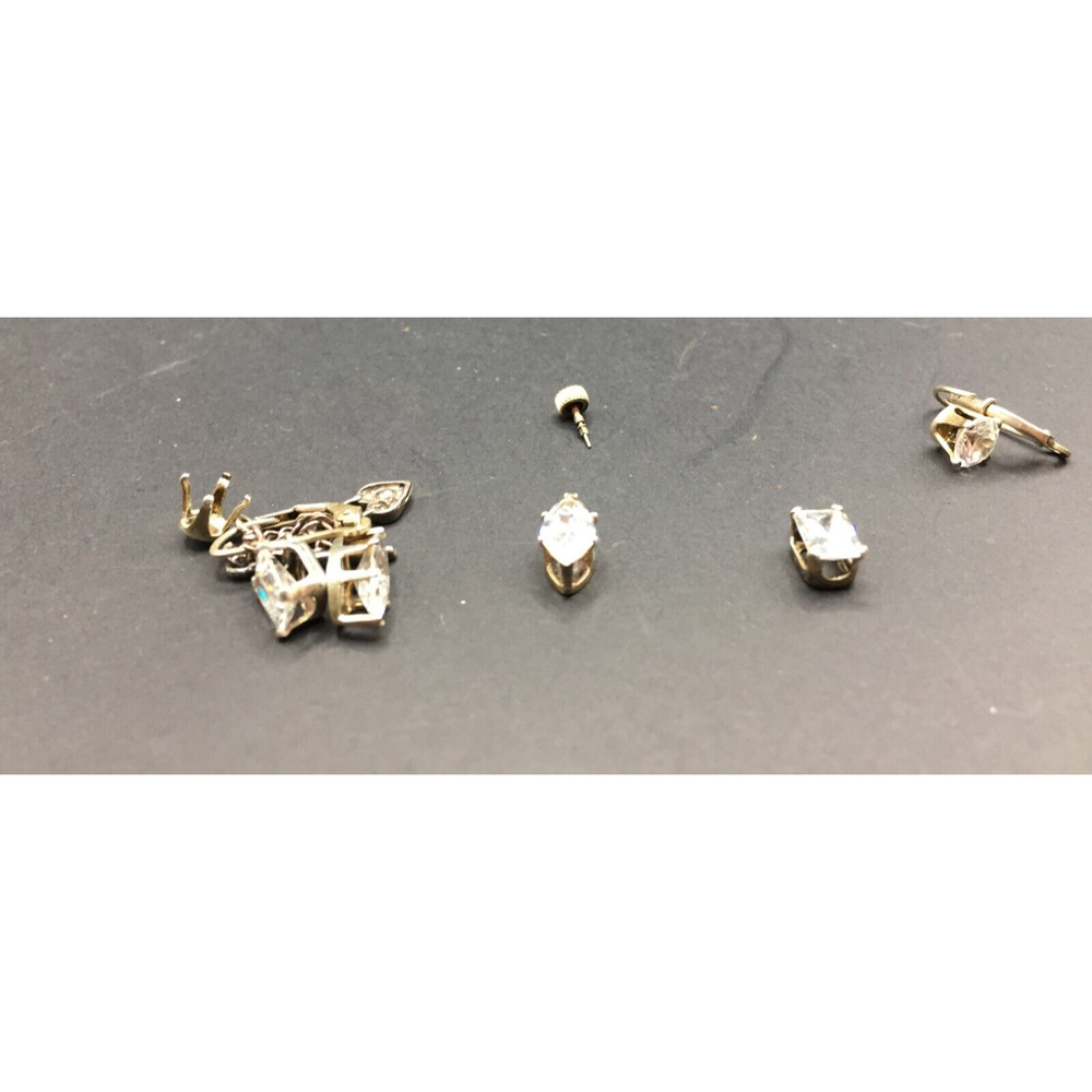 Vtg UTC Sterling Silver 925 Gold Tone Dangle/Drop Earrings w/ Clear Rhinestones